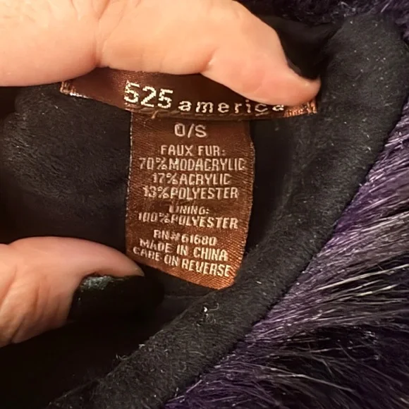 525 America Dark Purple Faux Fur Pull Through Scarf - Picture 2 of 5